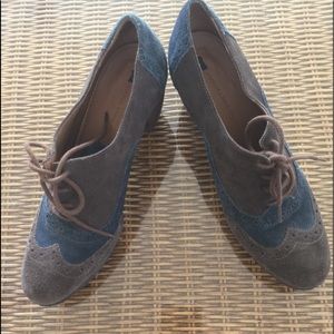Anthropologie Size 7.5 suede upper brown and blue